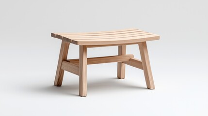 Wooden bath stool on white background, minimalist design, for bathroom decor