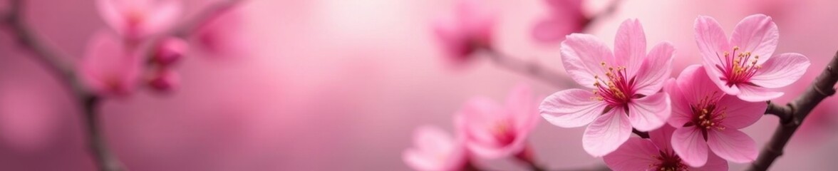 Fototapeta premium Delicate pink blossoms, soft focus, lush blooms, nature photography, floral backdrop