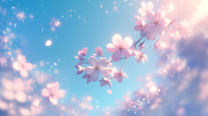 青空と満開の桜のアップのイラスト