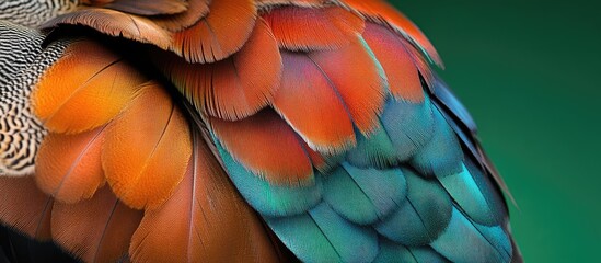 Obraz premium Vibrant plumage of Mandarin duck Aix galericulata showcasing intricate feather textures and vivid colors in a natural setting