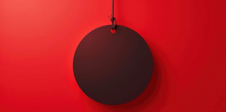 Black Friday sale circle banner hangs from rope Red background , sign, advertising material, hanging