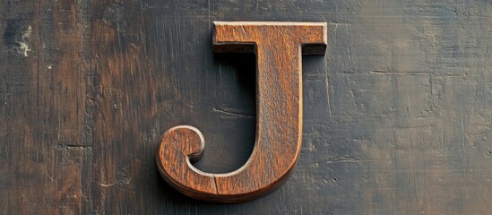 Wooden and metal letter J on rustic background showcasing craftsmanship and design elements for artistic or educational use