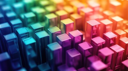 Rainbow cubes city skyline, digital art, background