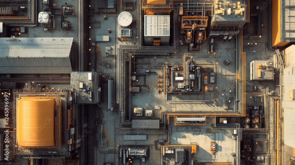 Poster A top-down view of a manufacturing facility with interconnected sensor nodes, demonstrating the fast, expansive coverage and speed of 5G technology.