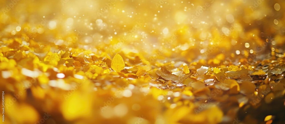 Wall mural golden autumn leaves with bokeh background creating a soft focus effect ideal for nature-themed desi