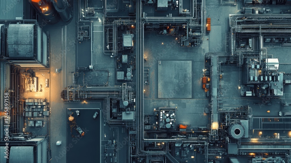 Poster A top-down view of a manufacturing facility with interconnected sensor nodes, demonstrating the fast, expansive coverage and speed of 5G technology.