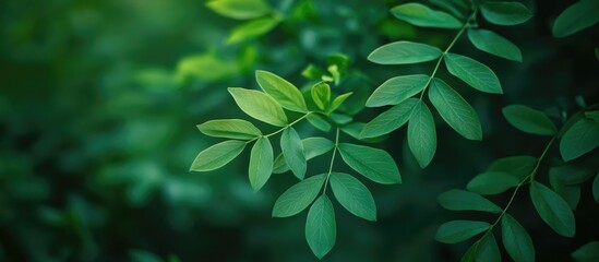 Vibrant green bokeh lights with blurred natural foliage creating an abstract background texture ideal for spring-themed designs and text overlay.