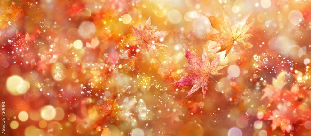 Wall mural abstract autumn background with golden maple leaves and bokeh effect creating a warm seasonal atmosp