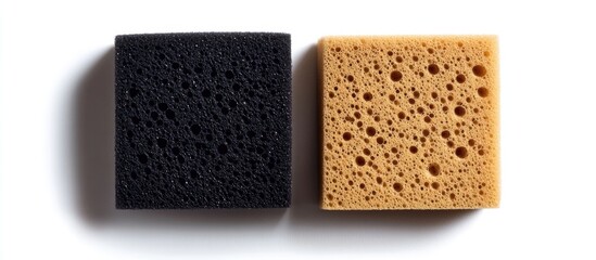 Dual colored sponges for dishwashing on a clean white background highlighting cleaning products for home use