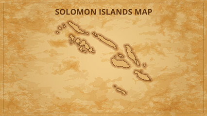 A Vintage Map Depicting the Borders of the Solomon Islands. Solomon Islands map with federal states in A vintage map based background, Political Solomon Islands Map