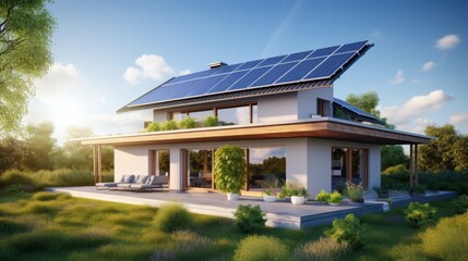 Minimalist Sustainable Home Design in Empty Space - 3D Render with Solar Panels and Large Windows for Eco-Friendly Living