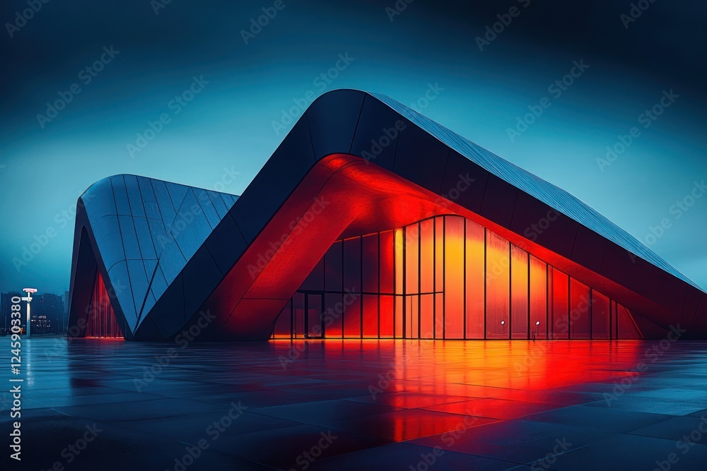 Aufkleber futuristic high contrast building design with red highlights and sharp angles