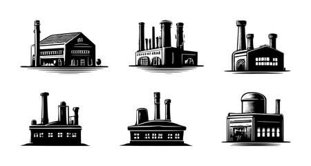 factory silhouette set, isolated background