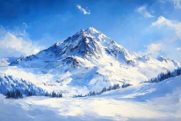 Obraz premium Snow Covered Mountain Peak Under A Vivid Blue Sky Winter Landscape