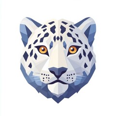 Vector flat icon of a snow leopard head, with a simple geometric design and minimalist colour palette. 