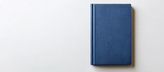 Fototapeta premium Blue hardcover book placed on a clean white background viewed from above showcasing a minimalist and elegant design for various uses