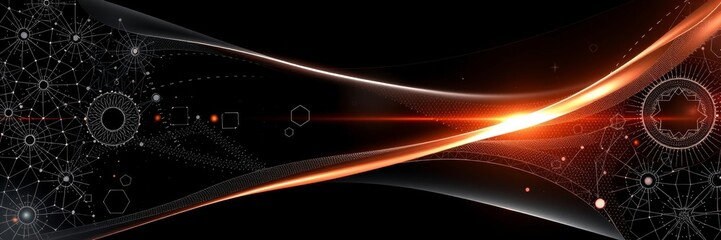 Abstract glowing lines and geometric shapes on black background