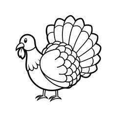 Cute Black and White Line Art Turkey Illustration
