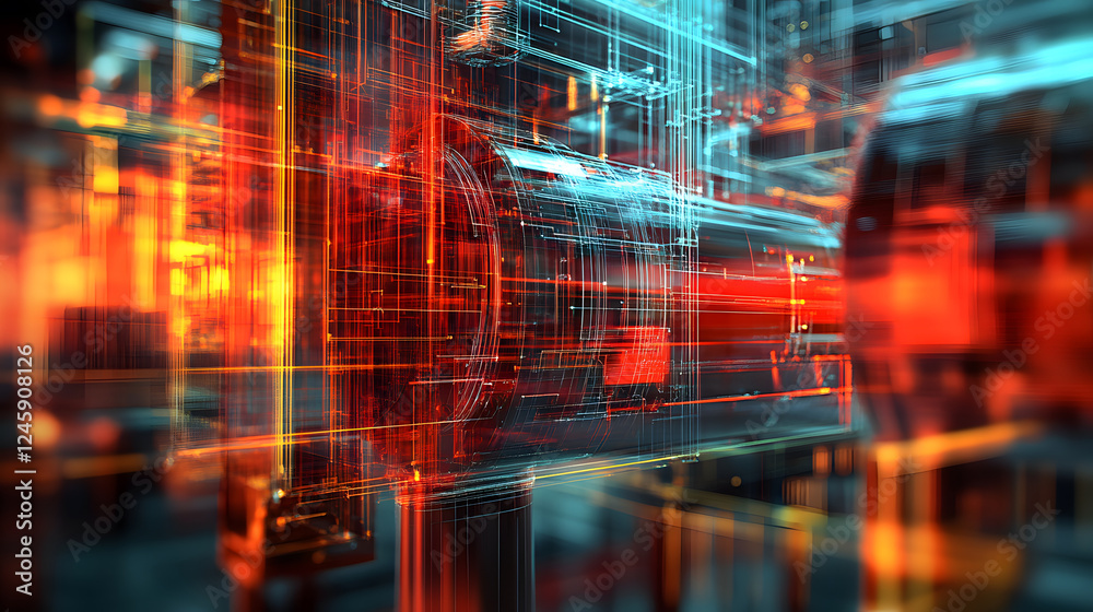 Aufkleber Dynamic progress graphics simulation of chaos in digital architecture abstract art environment close-up viewpoint