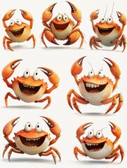 Naklejka premium Cheerful cartoon crabs showcase underwater scene character design playful environment front view fun and whimsy