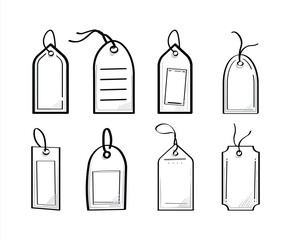 Fototapeta premium icon Price tag, gift label doodle element set. Price tag ribbon, discount label