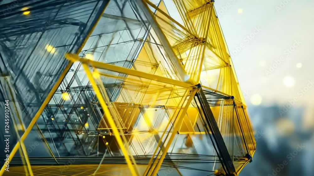 Poster dynamic geometric structures with glowing elements in motion