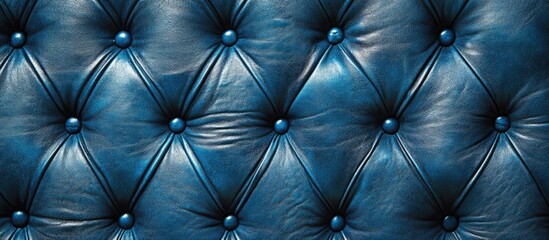 Naklejka premium Elegant closeup of rich blue leather texture showcasing tufted design and glossy finish perfect for luxury design concepts.