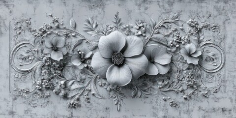 Intricate Monochromatic Floral Art Nouveau Pattern with Soft Lighting on Vintage Wall Background
