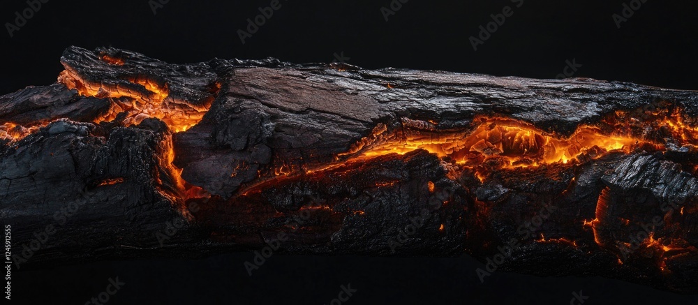 Aufkleber glowing embers of a burning log illuminated against a dark background showcasing texture and warmth 