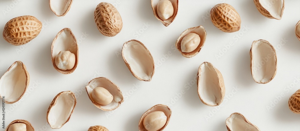 Poster natural peanut shells scattered on a neutral background showcasing their texture and colors in an or