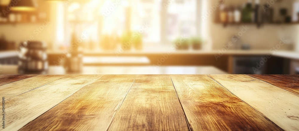 Poster Warm and Inviting Kitchen Setting with Natural Light and Space for Custom Text or Branding