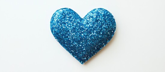 Fototapeta premium Blue glitter heart shape paper cutout on a white background perfect for crafts, decorations, and artistic projects or Valentine's Day themes.