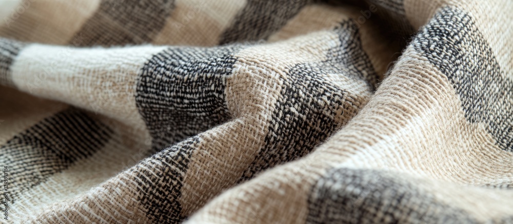 Poster checkered fabric texture close-up natural textile background with soft folds and earthy tones
