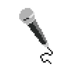 Pixel art of microphone. Pixelated gradient monochrome mic. 