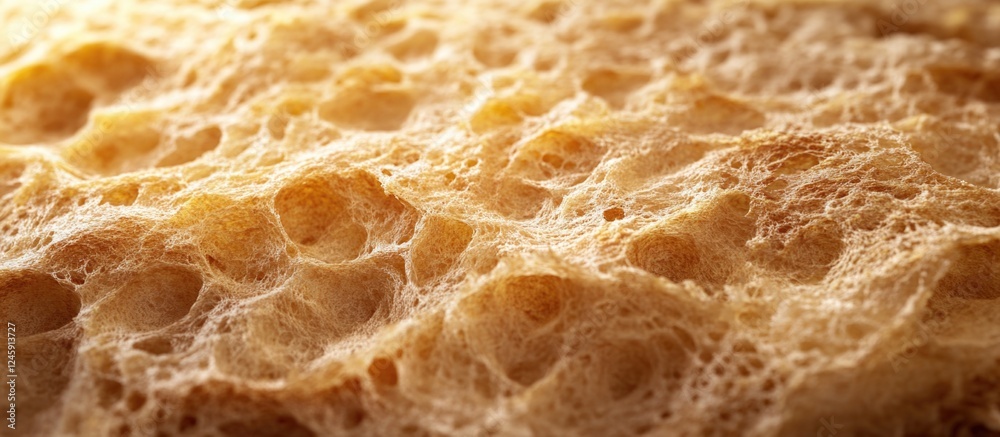 Aufkleber Bread texture close-up showing porous internal structure with soft focus and warm tones perfect for culinary or baking themes