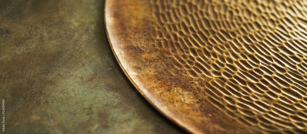 Aufkleber Textured brass plate with a brushed finish showcasing intricate patterns on a rustic background. Perfect for vintage or artistic themes.
