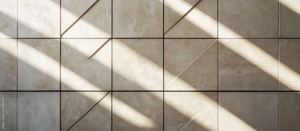 Leinwandbilder Texture of breeze block tiles on a wall with diagonal shadows creating a captivating geometric pattern and interplay of light and shadow.