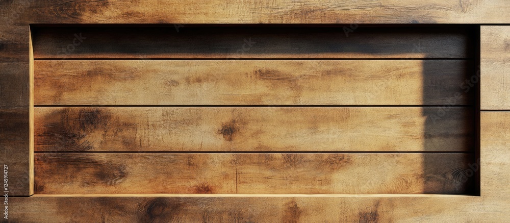 Aufkleber Brown wooden wall with a rectangular window cutout featuring oblique patterns against a white background for design and decor use.