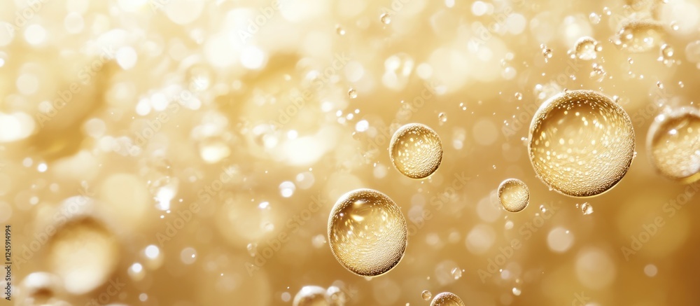 Poster Champagne Bubbles in Macro Close-Up with Abstract Background and Empty Space for Text Celebration Concept