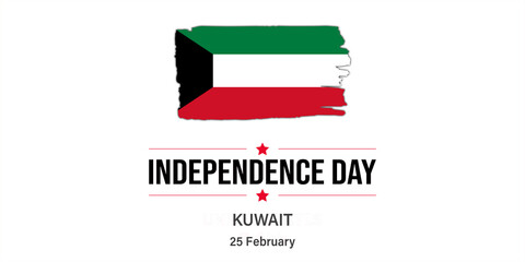 Kuwait national day poster with flag, cultural patterns, and February 25 celebration theme.