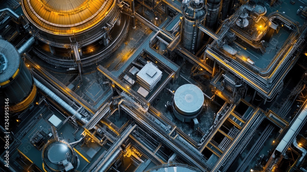 Aufkleber aerial perspective of a manufacturing facility with interconnected sensor nodes, showcasing the effi