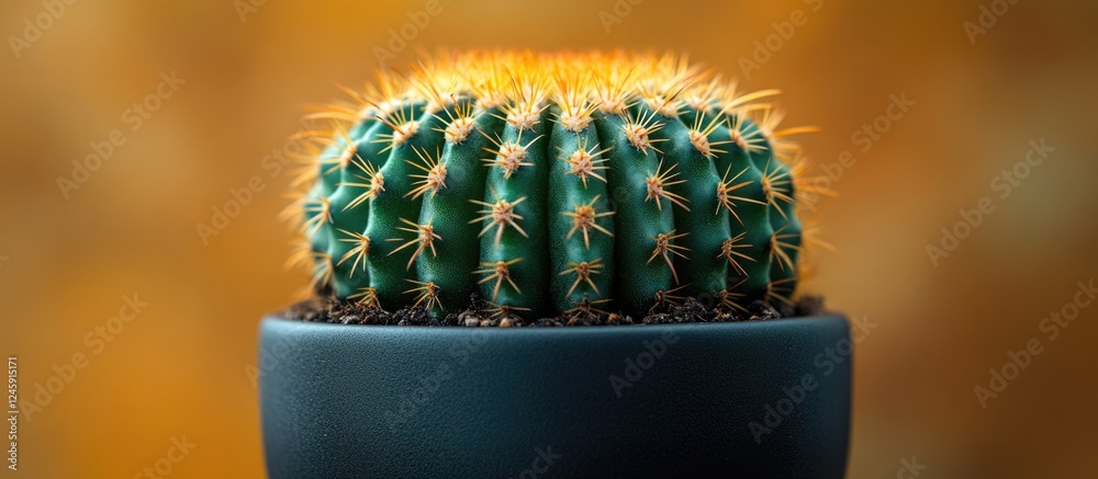 Leinwandbilder green cactus with vibrant spikes in a sleek black pot against a warm gradient background creating a 