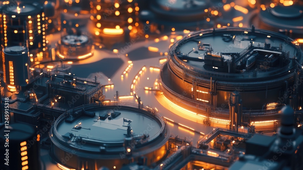 Aufkleber aerial perspective of a manufacturing facility with interconnected sensor nodes, showcasing the effi