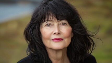 Fototapeta premium Portrait of a Mature Woman with Long Black Hair and Soft Makeup