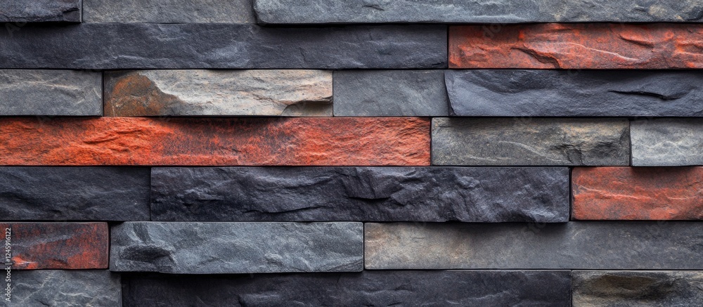 Poster textured stone wall with a mix of dark and red stones creating an aesthetic contrast suitable for ba