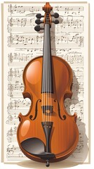 Fototapeta premium Violin on sheet music background; musical instrument, artistic illustration, design element