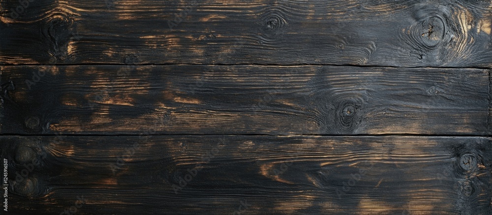 Poster burned wooden surface texture with rich dark hues and natural grain patterns ideal for rustic backgr