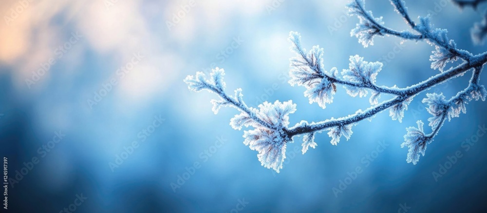 Aufkleber frosted tree branches glistening in winter sunlight against a blurred forest background creating a s