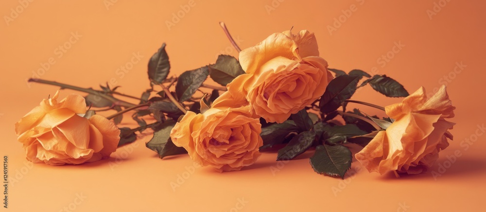 Poster gently wilted blush roses on a peach background with ample space for text perfect for floral themes 
