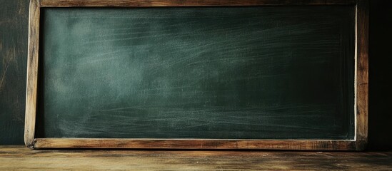 Chalkboard with wooden frame illustrating theory of change concept and blank area for customization or messaging background template